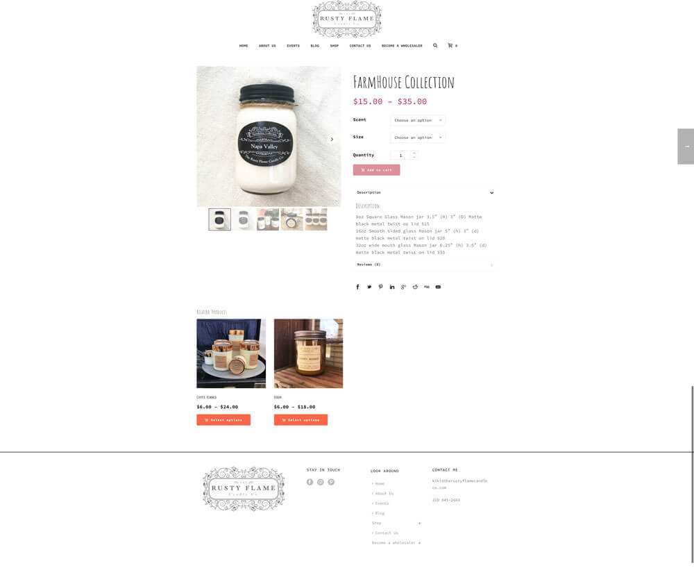 Rusty Flame Candle Shop product details page