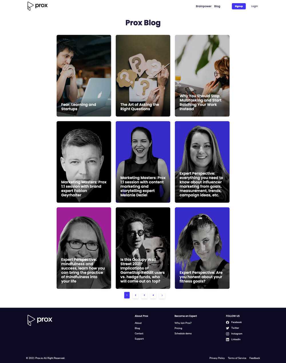 Prox.io blog page